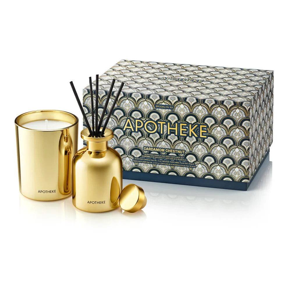 Apotheke Chestnut Cardamom Mini Candle and Reed Diffuser Duo Set