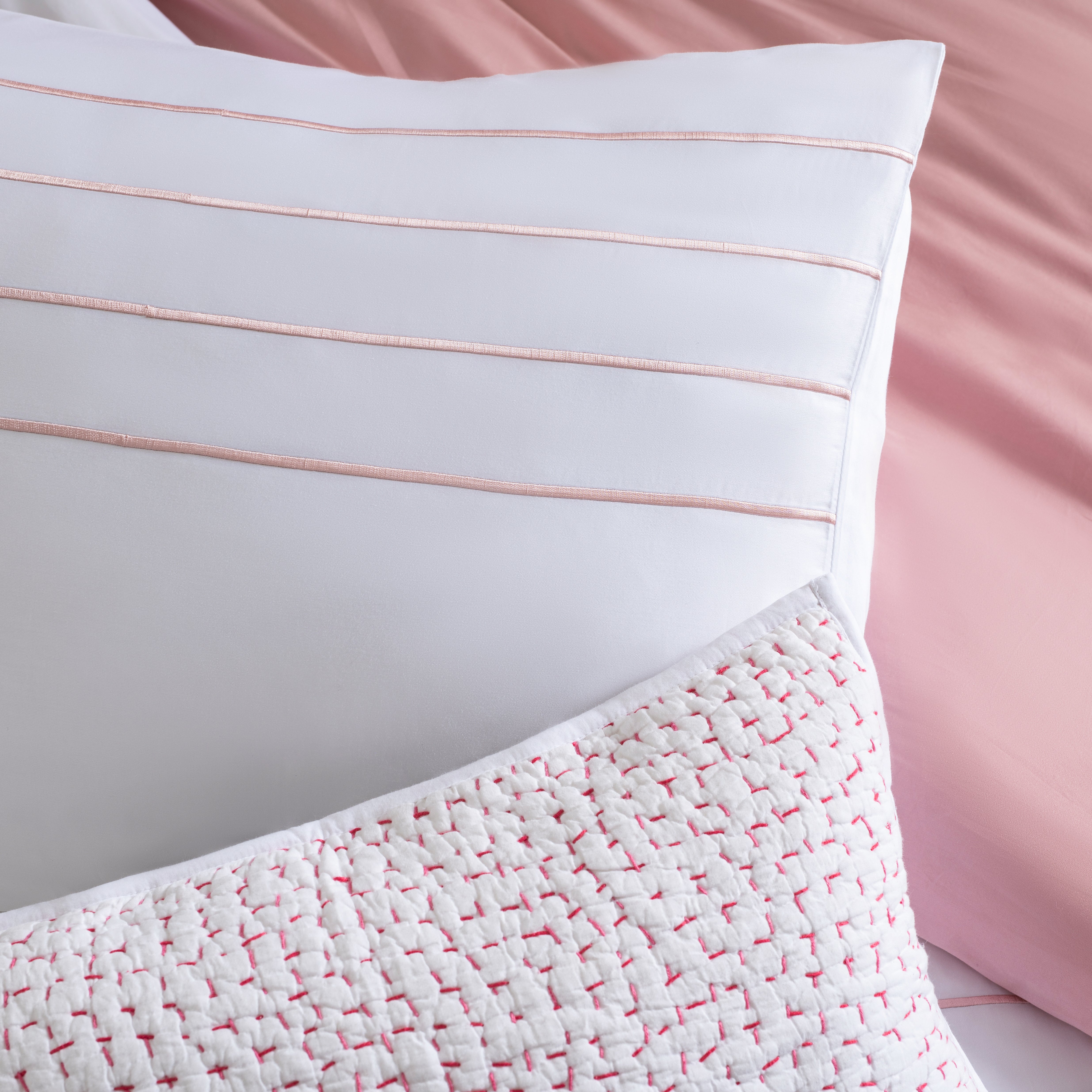 Aura Home Pink Striped Embroidered Duvet Set