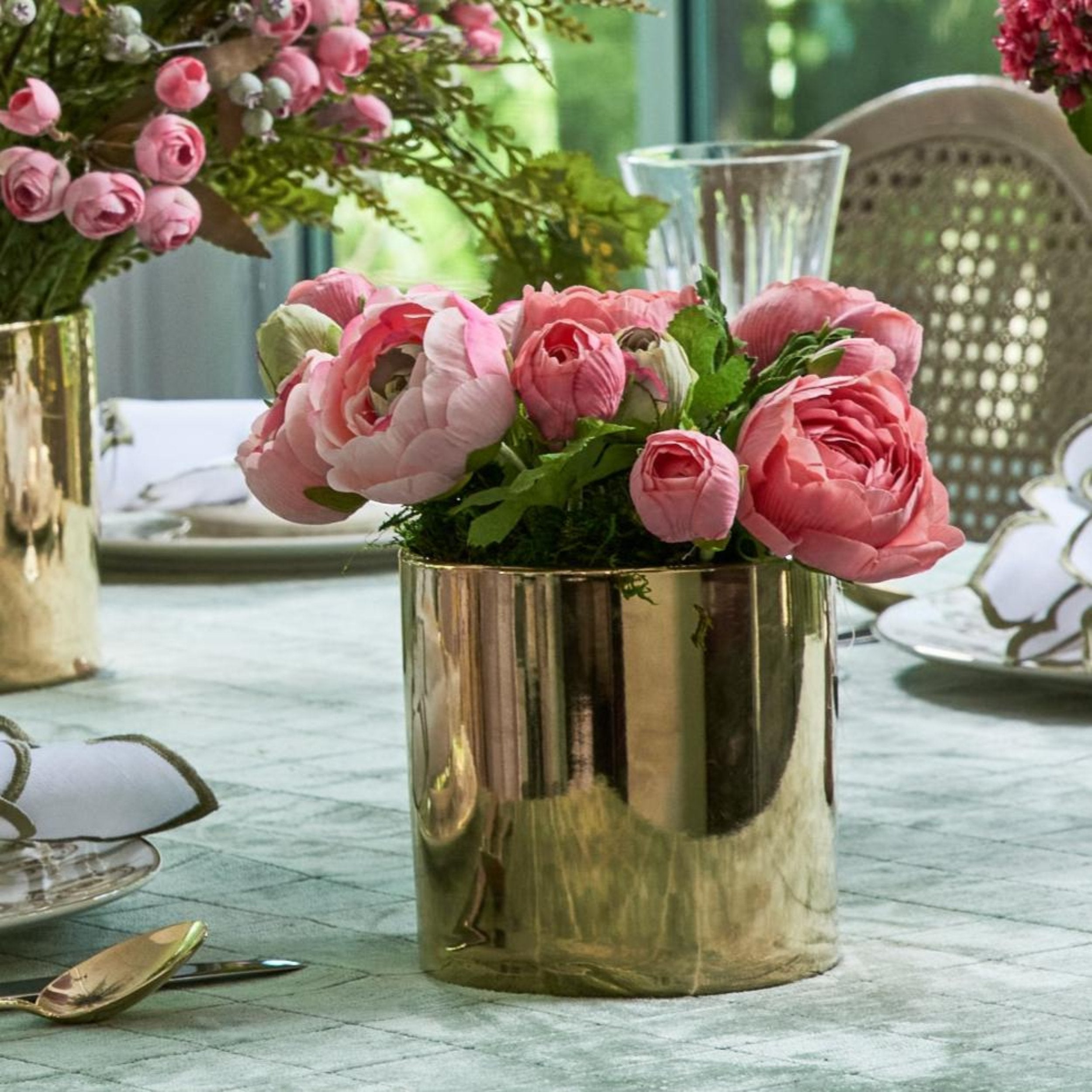 Flaura Pink Peonies in a Gold Pot