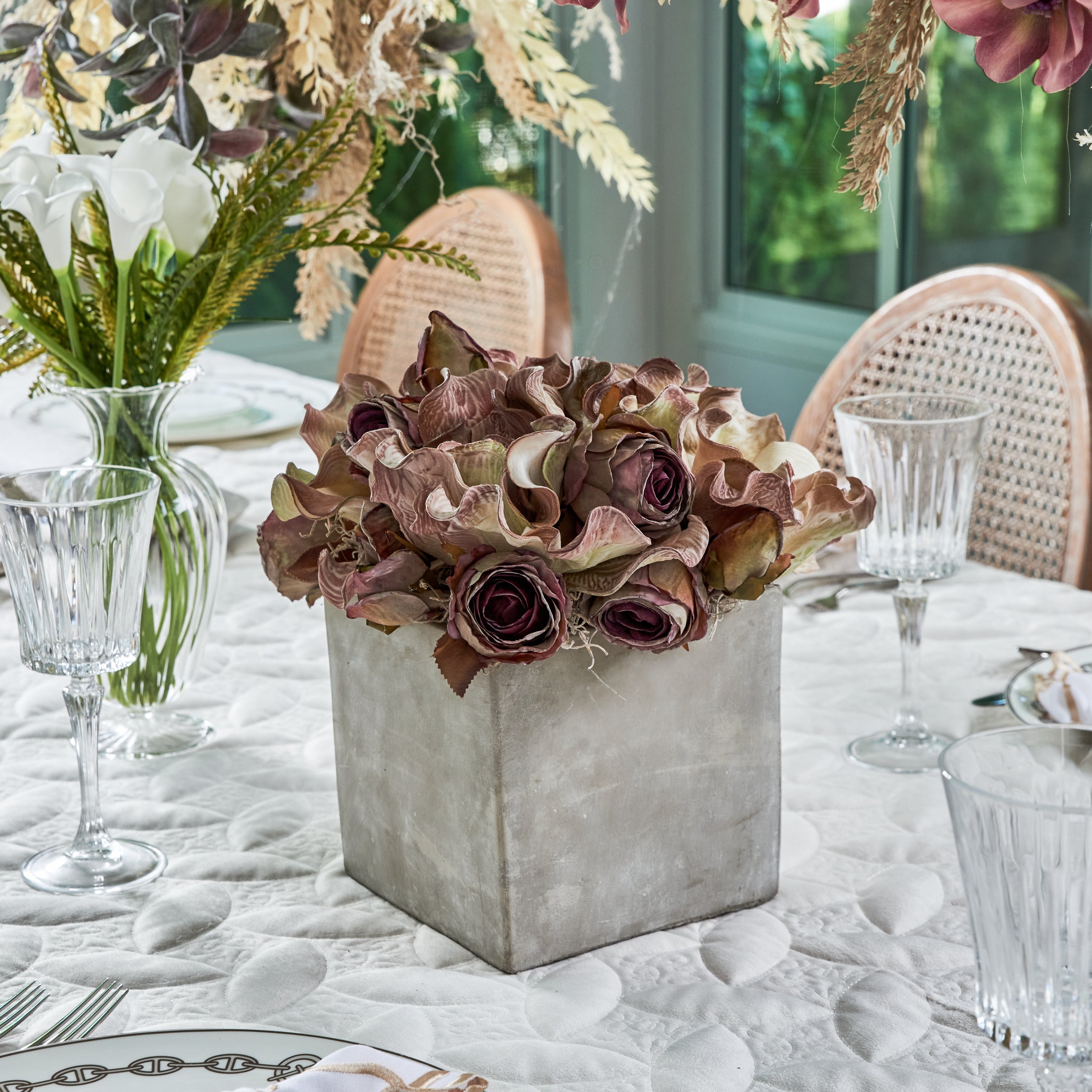 Flaura Mauve Arrangement in Square Cement Pot