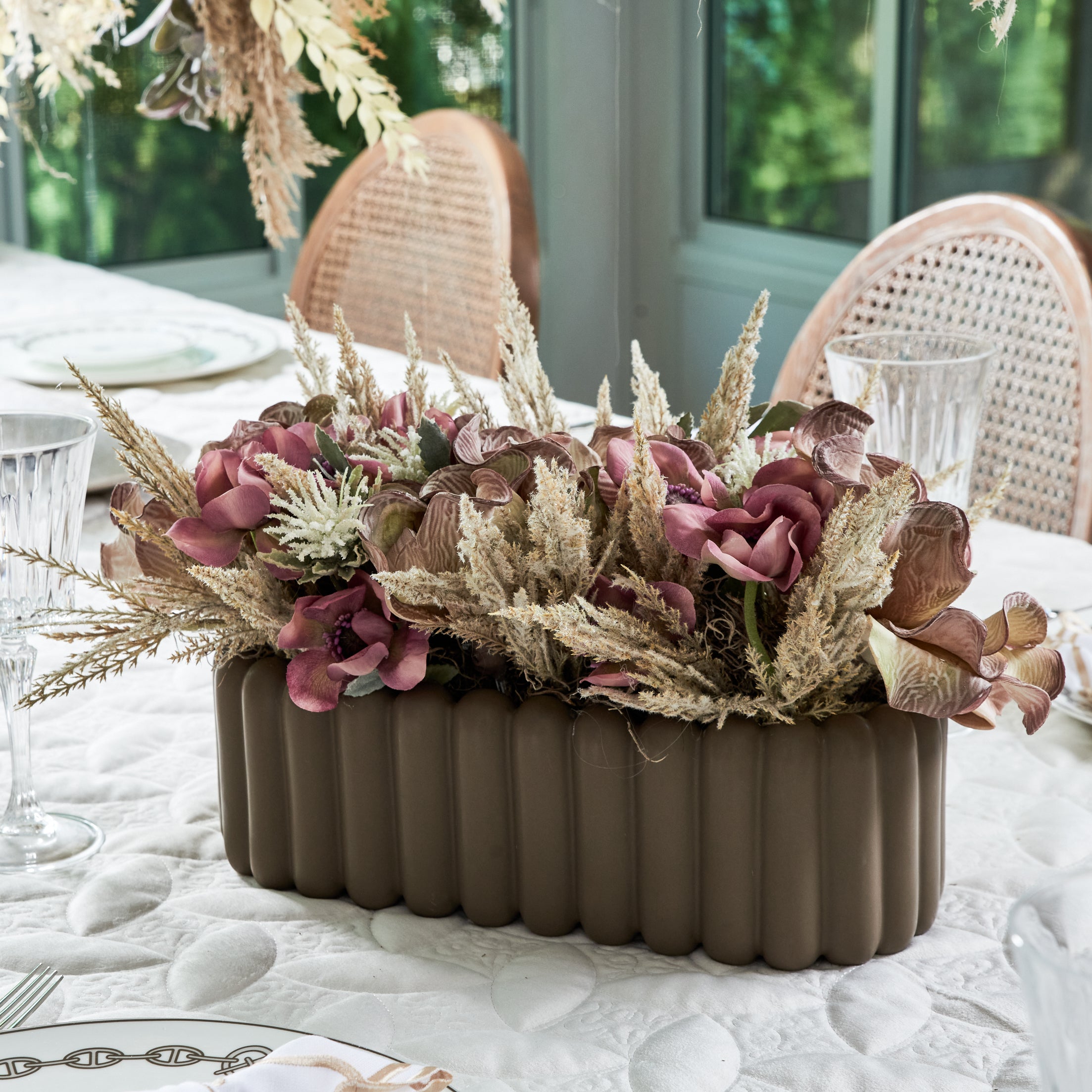 Flaura Vintage Magnolia Arrangement in Long Pleated Pot