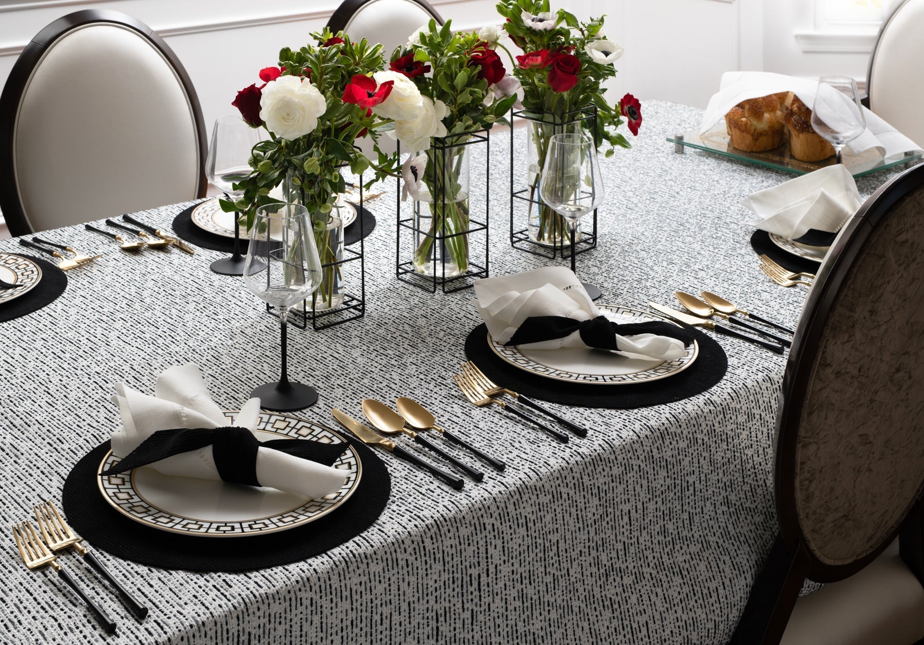 Adorn Your Table Black & White Tweed Tablecloth