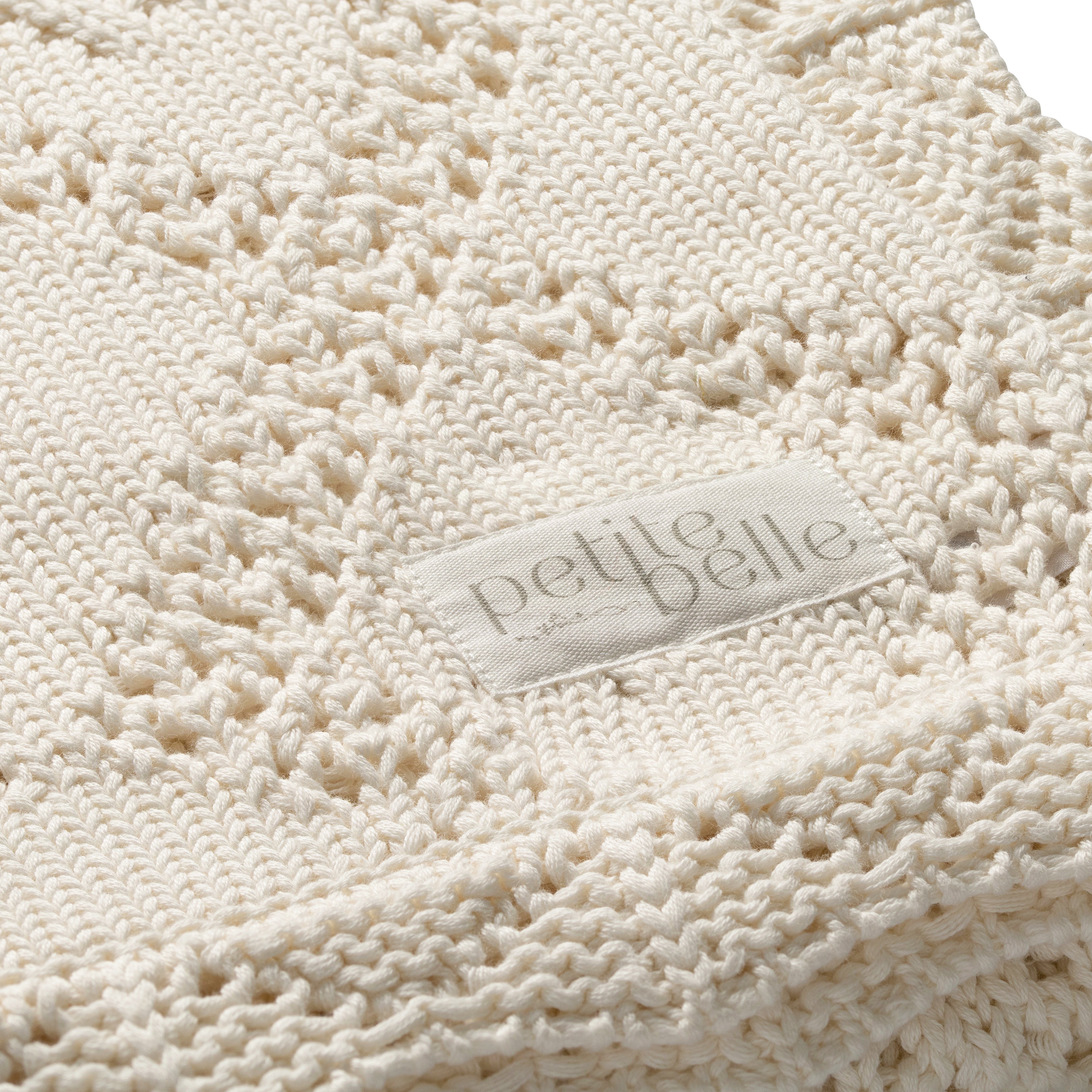 Petite Belle Ivory Diamond Crochet Knit Blanket & Pouch Set