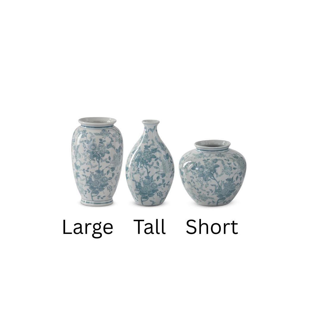 Teal & White Porcelain Chinoiserie Vases
