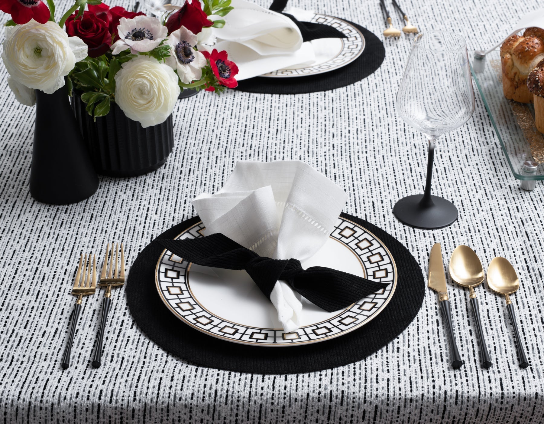 Adorn Your Table Black & White Tweed Tablecloth