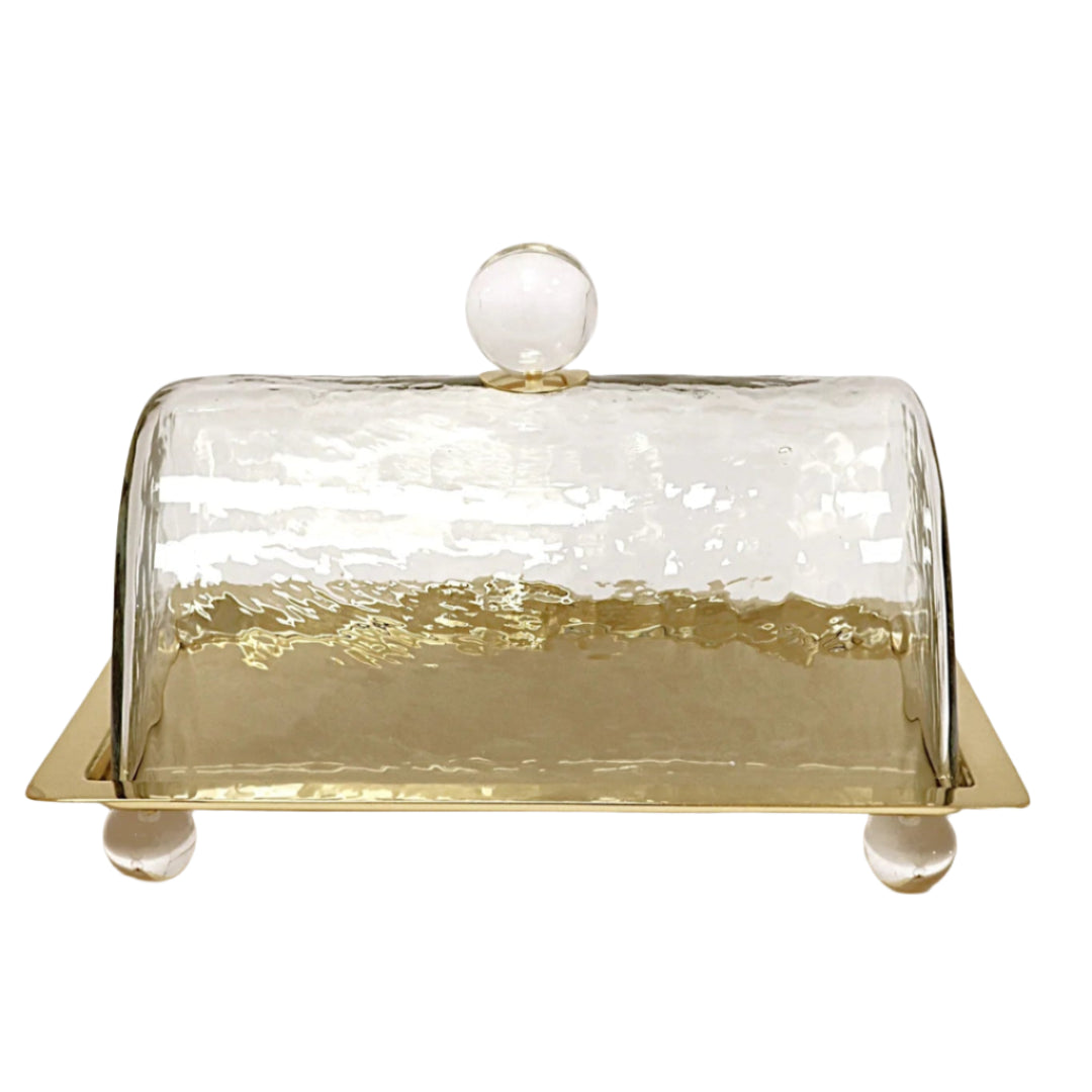 Rectangle Cake Dome Gold with Ball Knob