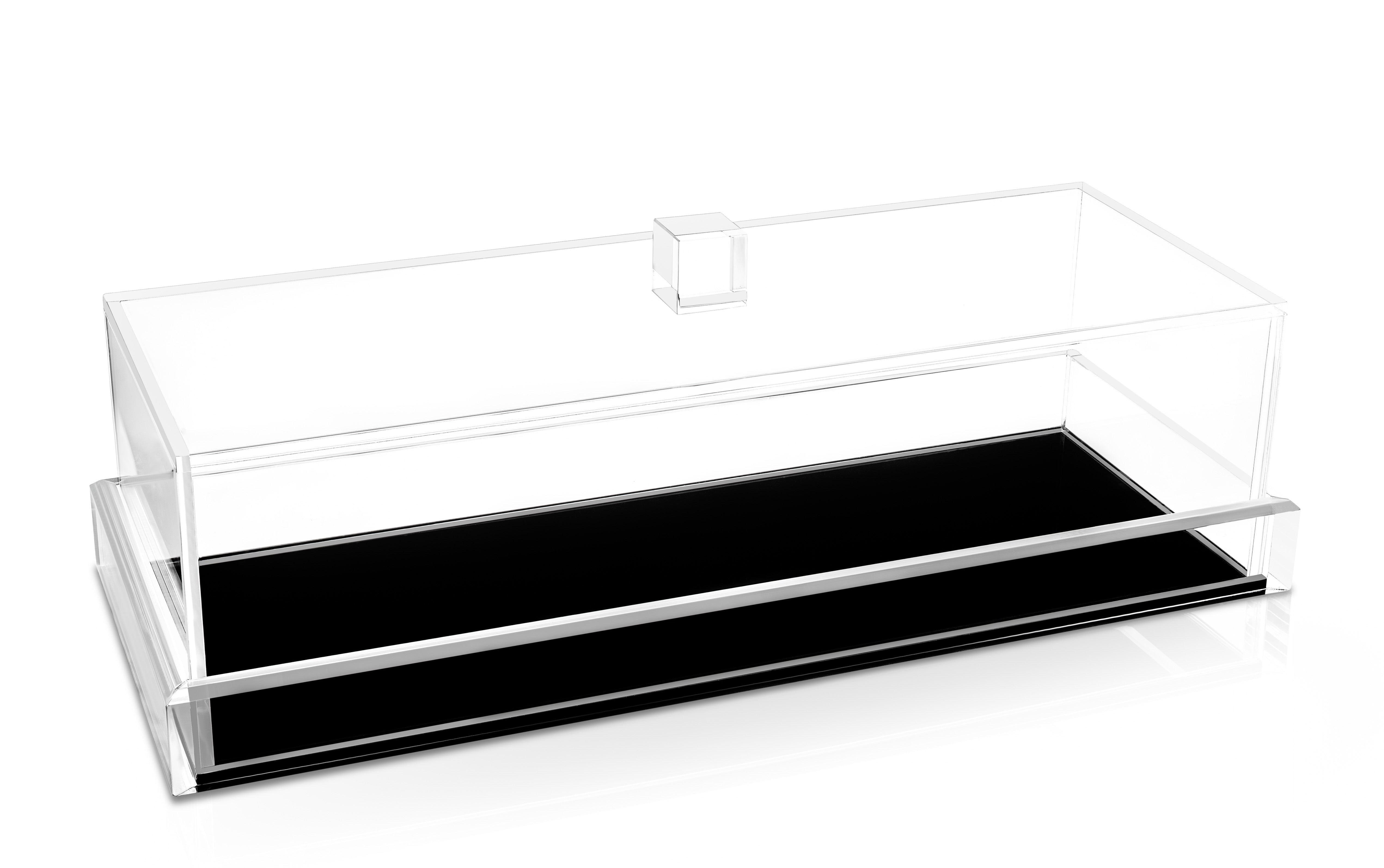 Luxe Lucite Rectangle Cake Display with Glossy Black Base