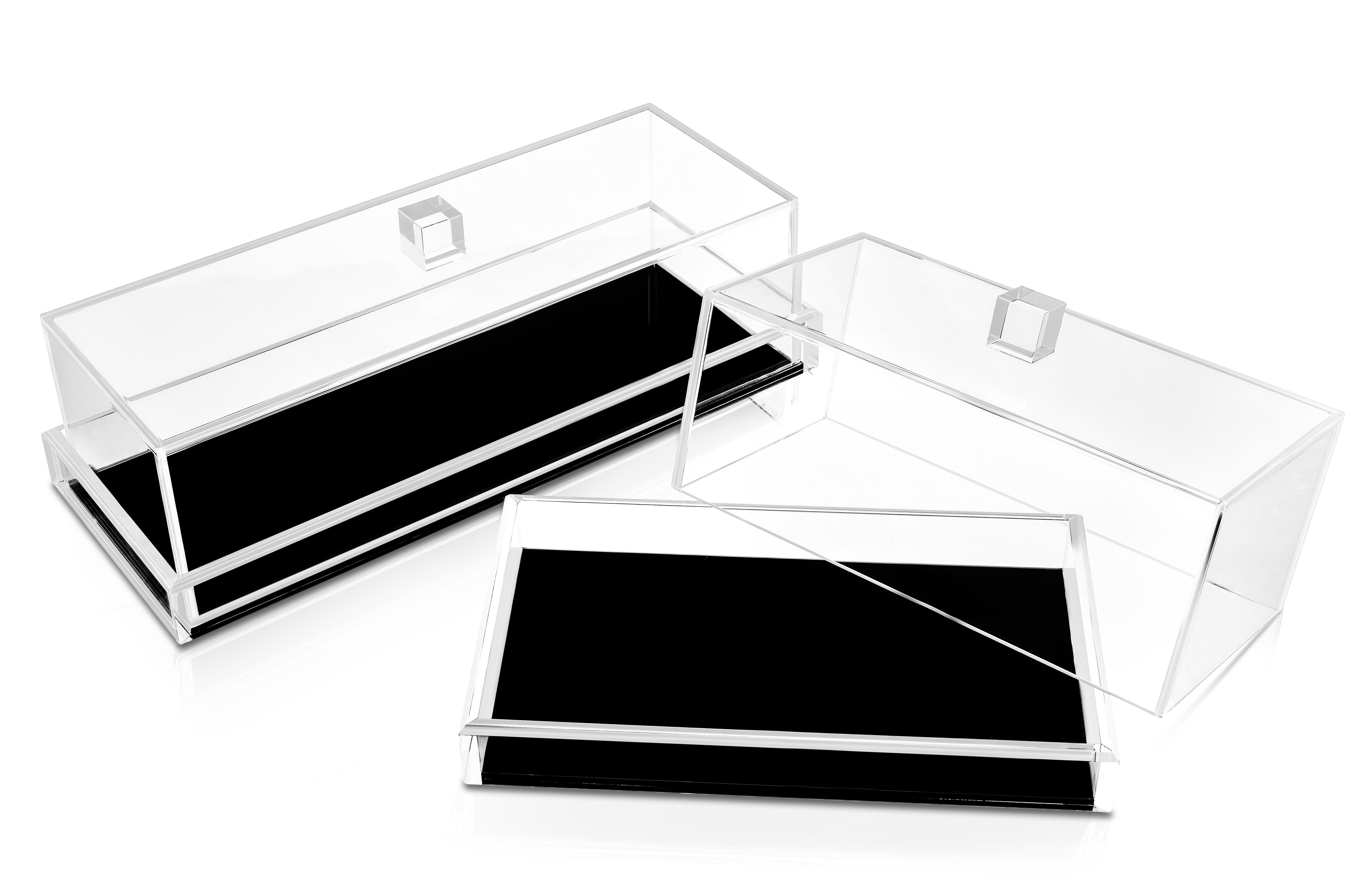 Luxe Lucite Rectangle Cake Display with Glossy Black Base