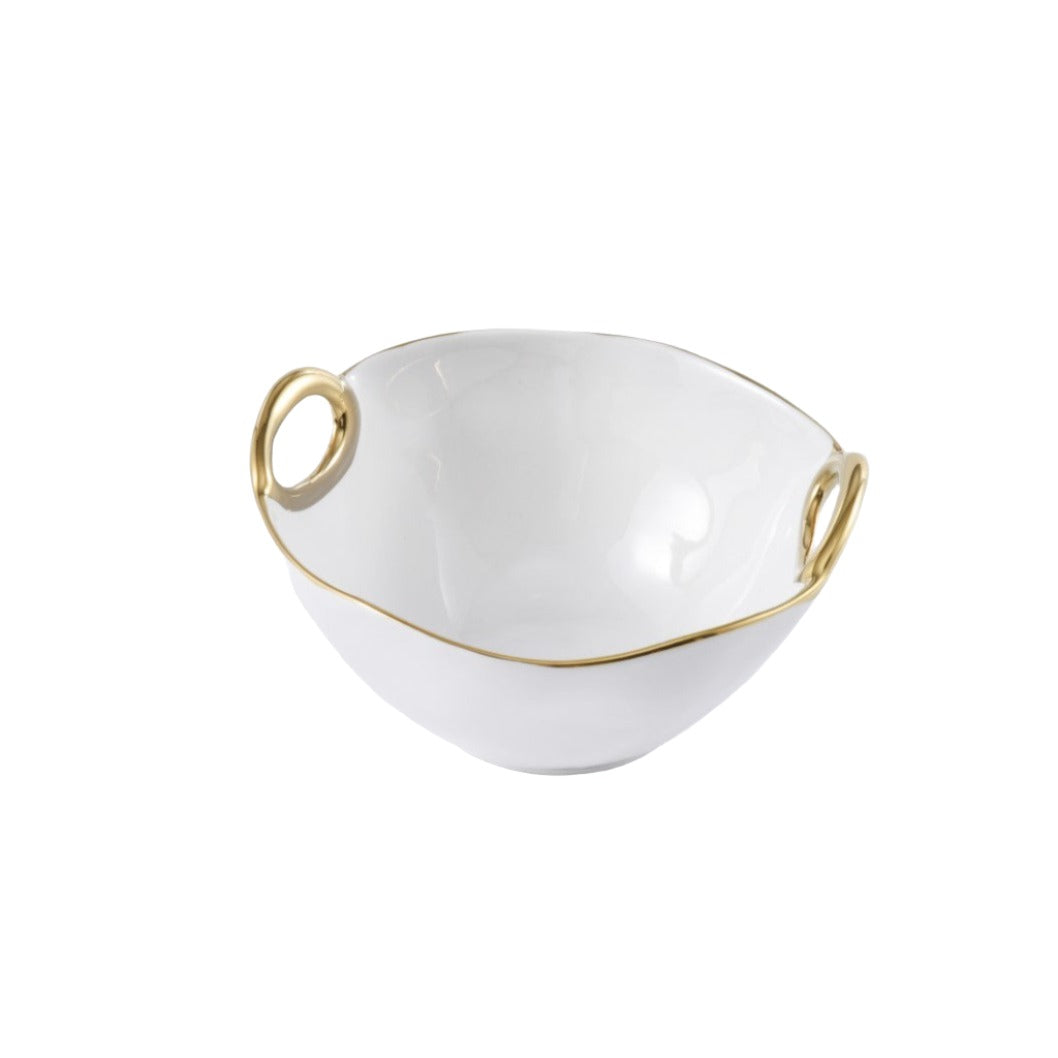 White Porcelain Bowl with Gold Handles