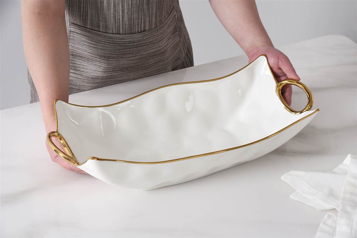 White Porcelain Centerpiece with Gold Handles