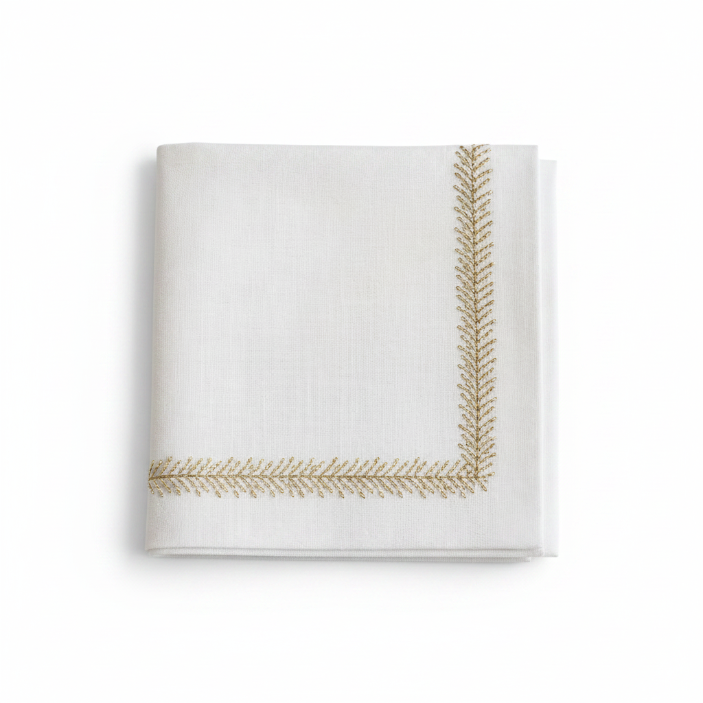 Adorn Your Table Fern Stitch Gold Border Napkin