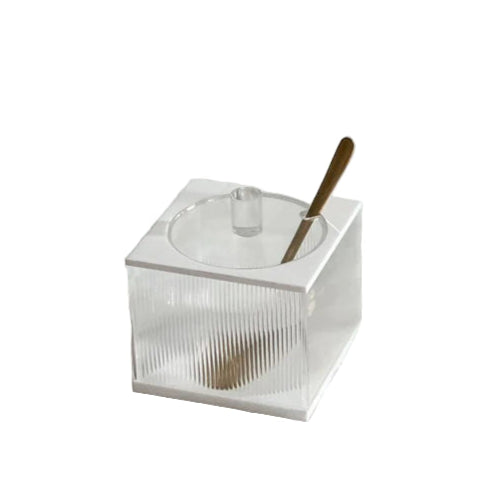 Corrugated Lucite Square Honey Dish with Gold Spoon