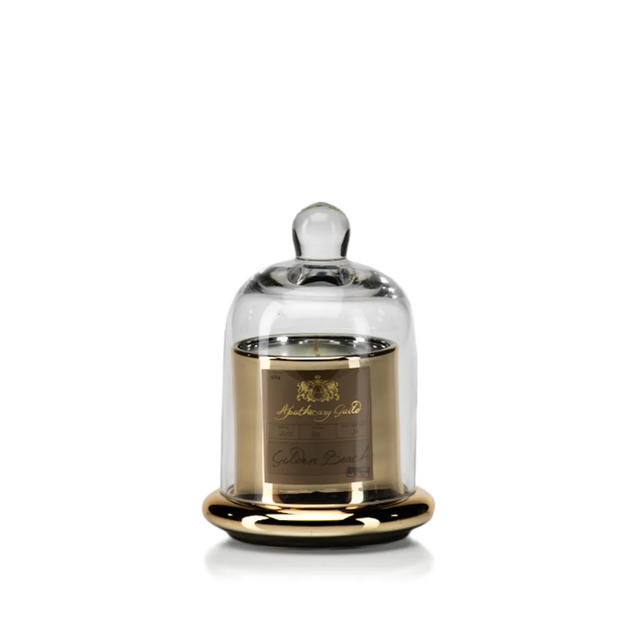 Apothecary Guild Gold Scented Candle Jar with Glass Dome- Golden Beach