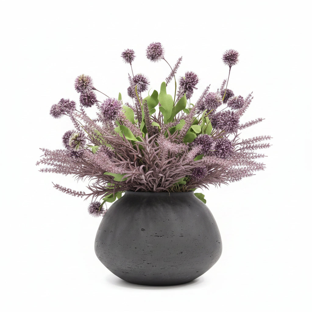 Purple Grass w. Purple Thistle Dark Pot