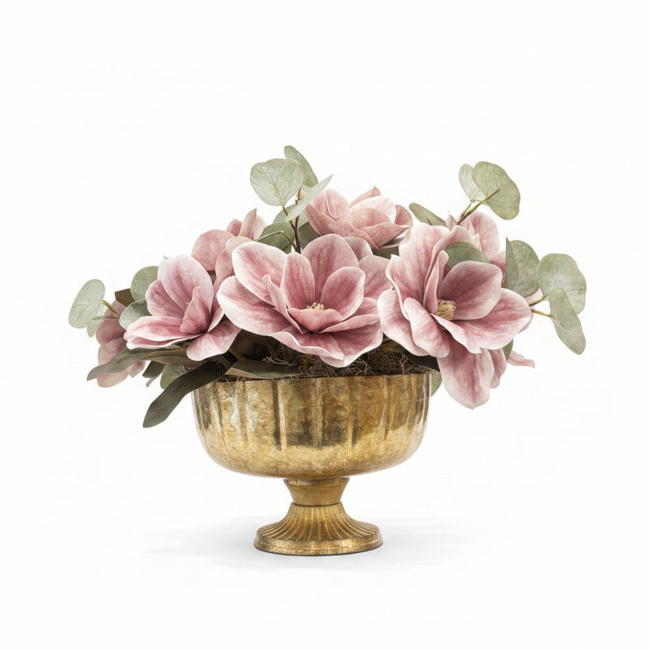 Magnolias in gold Pedestal Pot