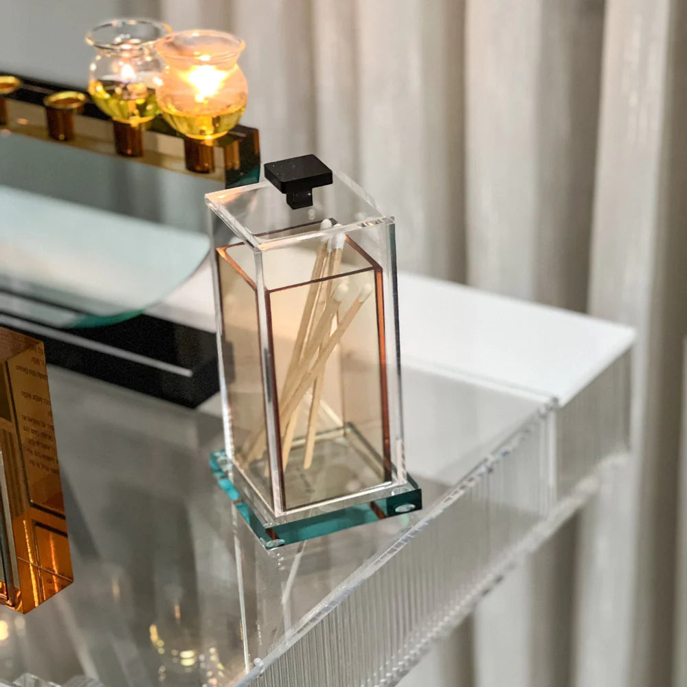Amber, Teal & Black Lucite Match Box