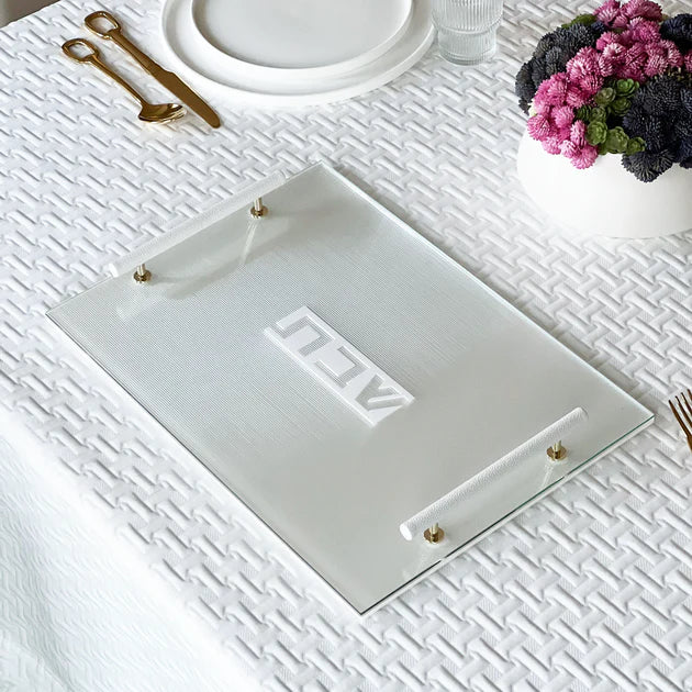 Lucite Corrugated Challah Board with Leatherette Handles