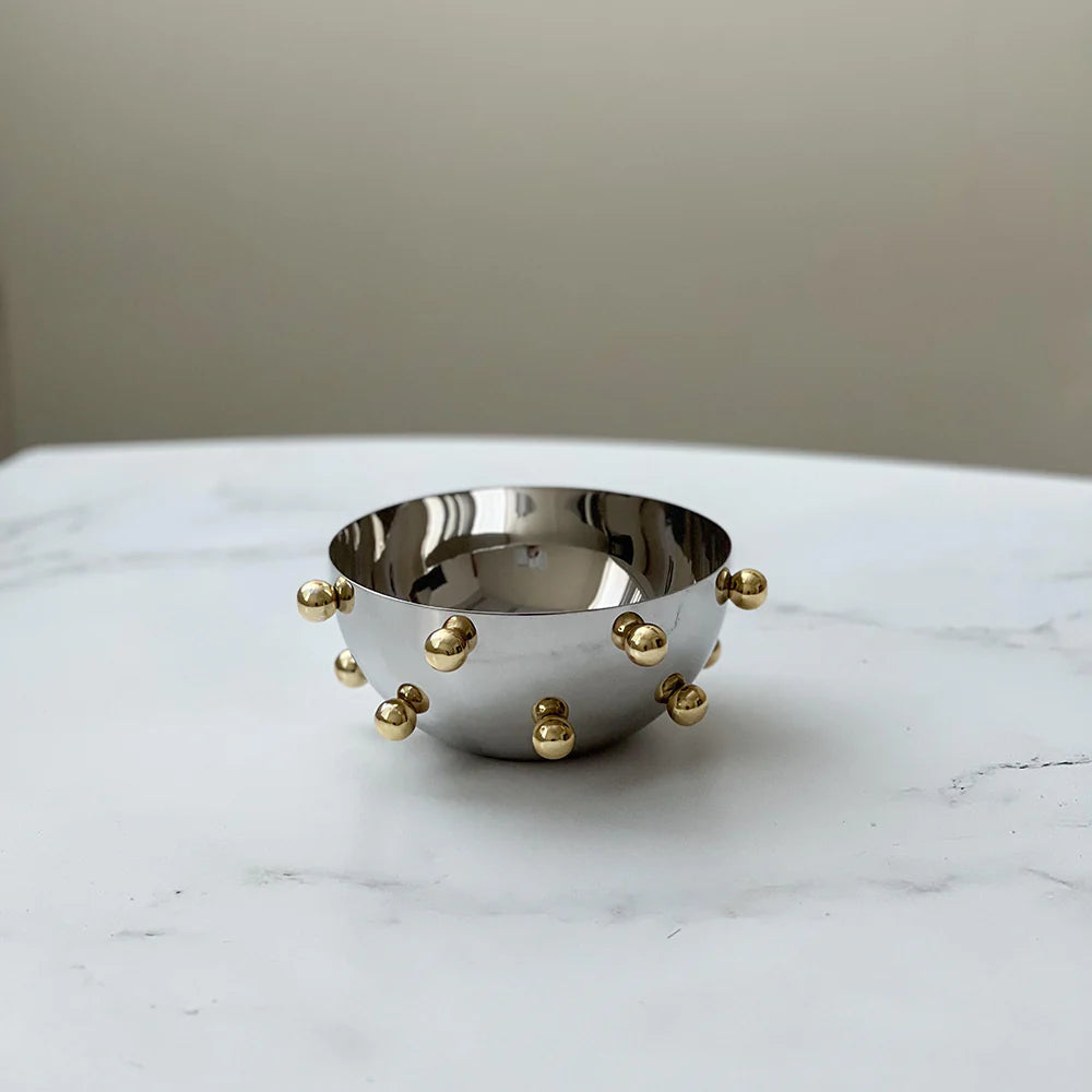 Stainless Steel Bowl With Gold Balls