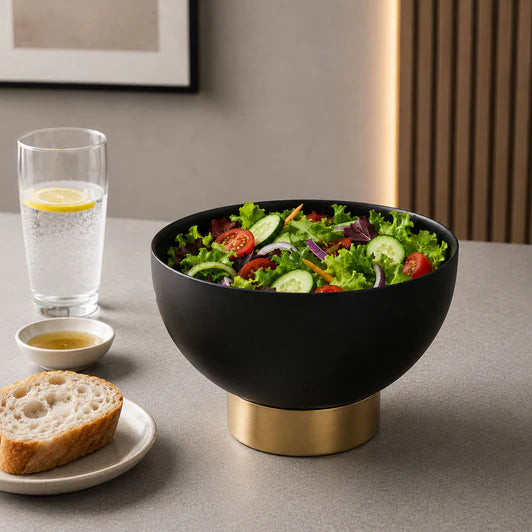 Matte Black Stainless Steel Pedestal Small Salad Bowl