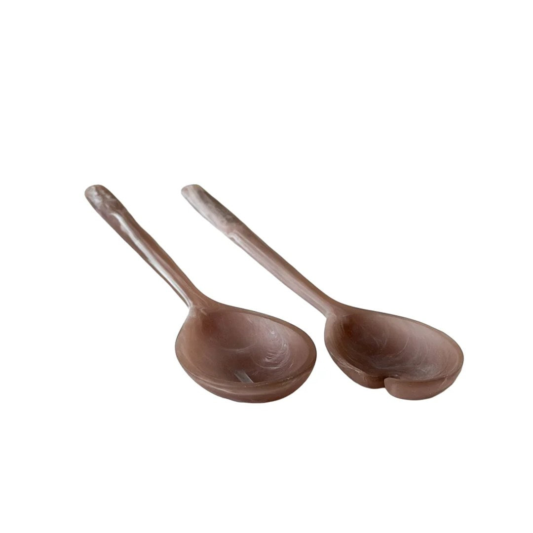 Brown Marble Resin Swirl Salad Servers 