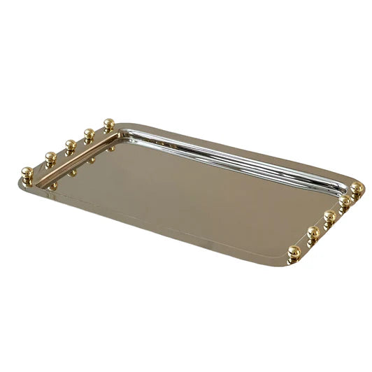 Stainless Steel Serving Tray with Gold Balls