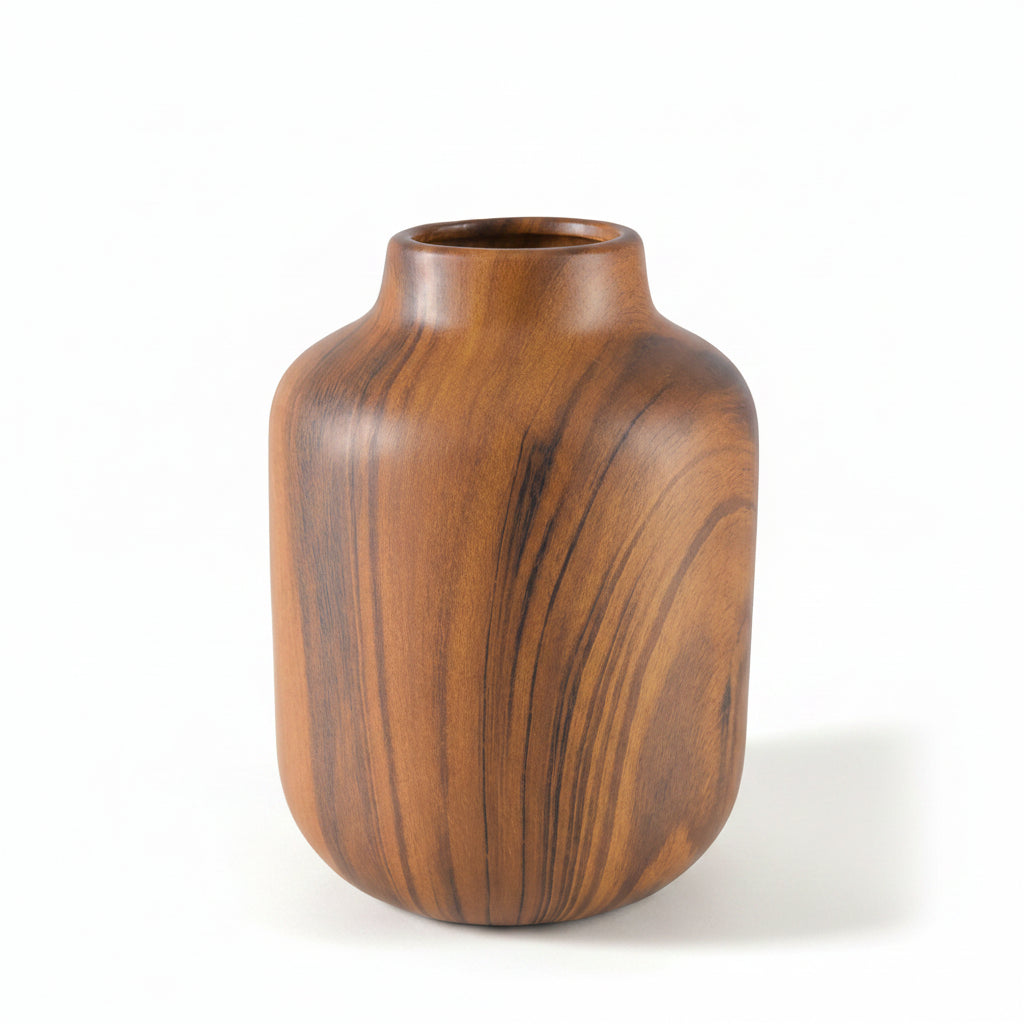 Sakura Dark Walnut Look Ceramic Vase- Tall 8in