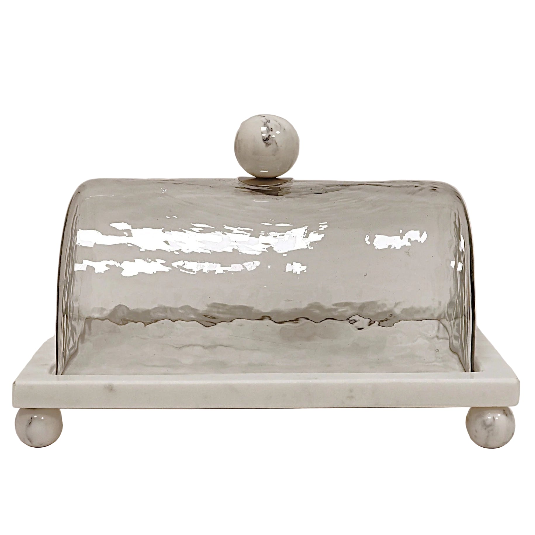 Marble Cake Plater with Glass Cover and Ball Knob