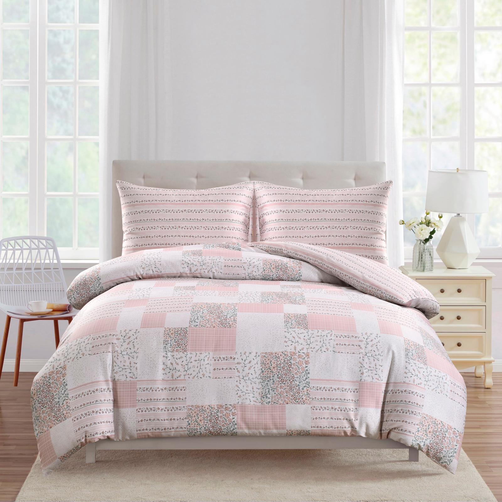 Flora Patchwork Duvet Set- Pink/Grey
