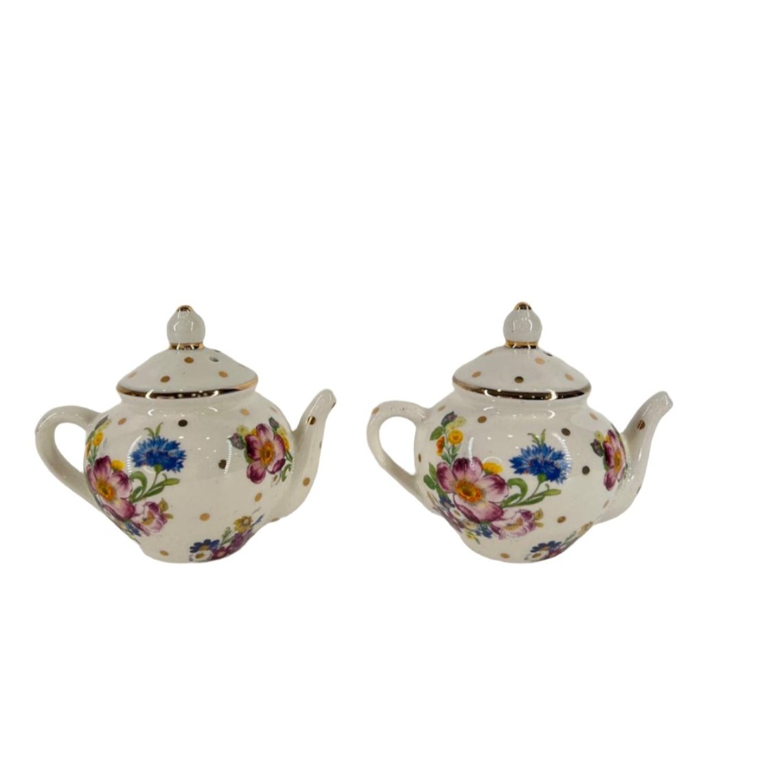 MacKenzie-Childs White Flower Market Teapot Salt & Pepper Set