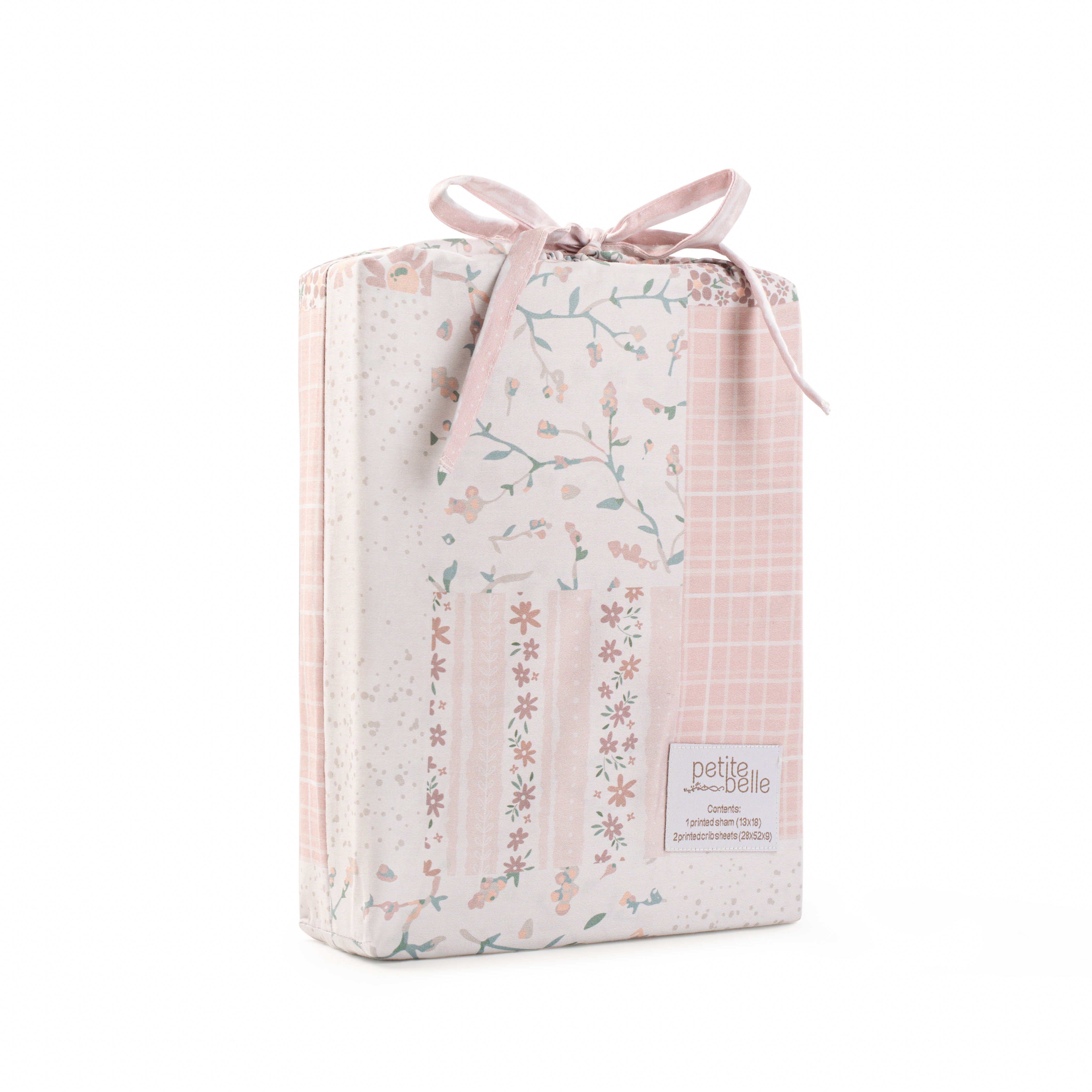 Petite Belle Flora Patchwork Standard Crib Sheet Set- Pink/Grey