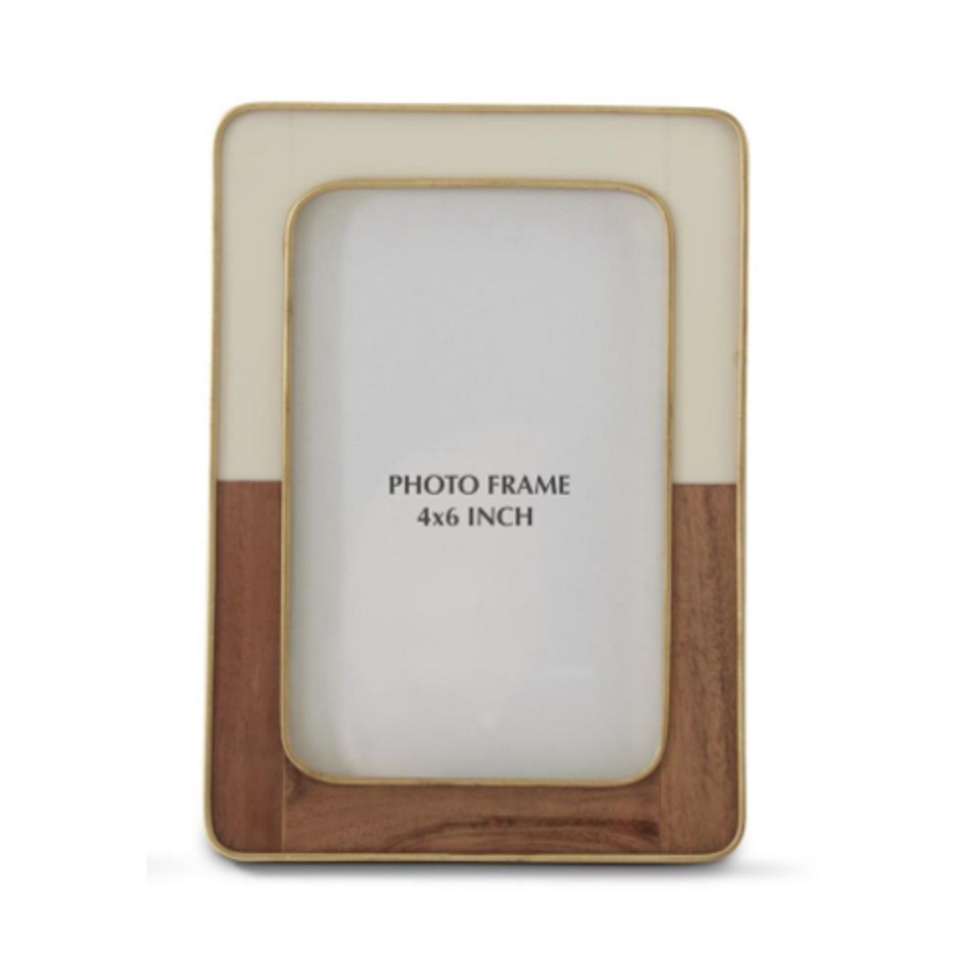 Gold Metal Trim Cream & Teak Wood Tile Photo Frames — 5x7