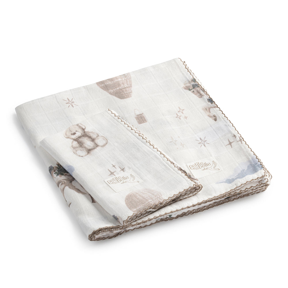 Petite Belle Carousel Sky Boy Swaddle & Burp Cloth Set