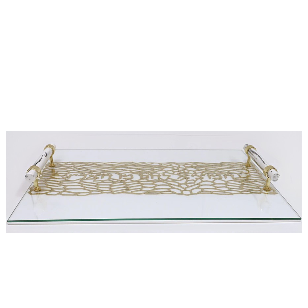 Acrylic Challah Tray Gold with Cylinder Handles