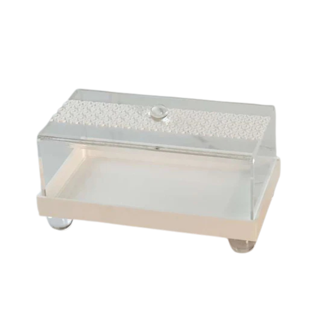 Lucite White Laser Cut Design Cake Tray & Lid