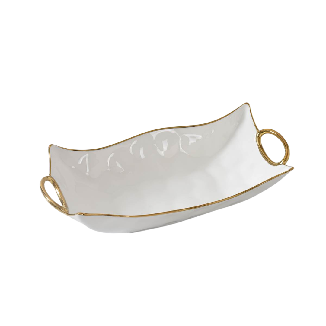 White Porcelain Centerpiece with Gold Handles