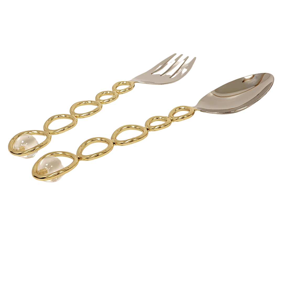Salad Servers with Gold Loop and Clear Ball Design
