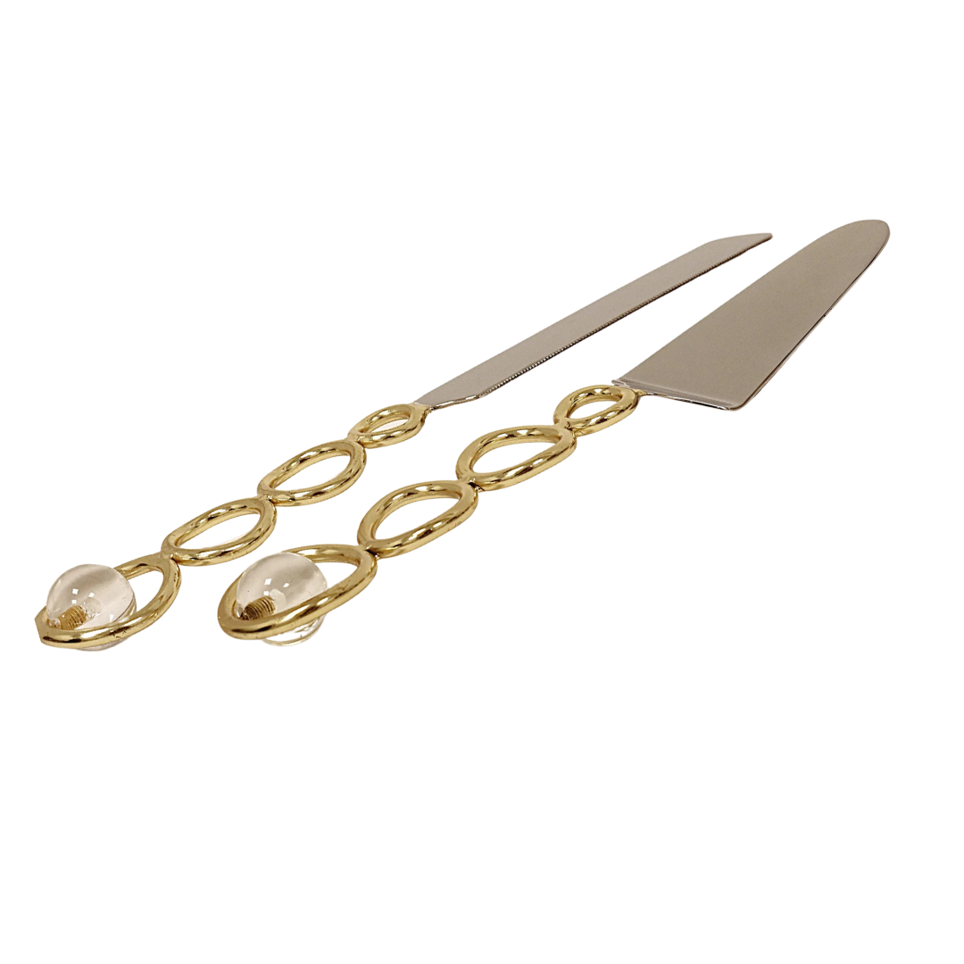 Cake Servers with Gold Loop and Clear Ball Design
