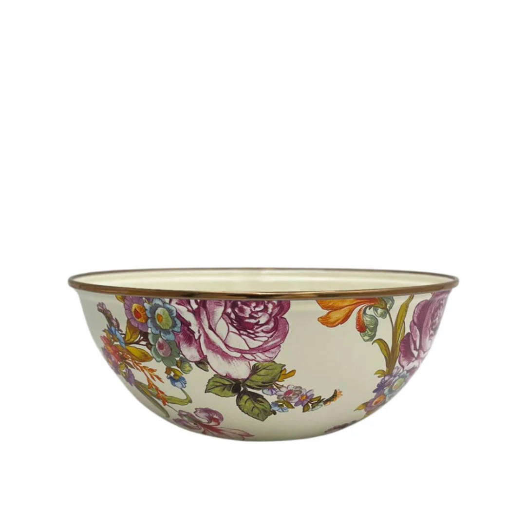 MacKenzie-Childs White Flower Market Enamel Everyday Bowl - Medium