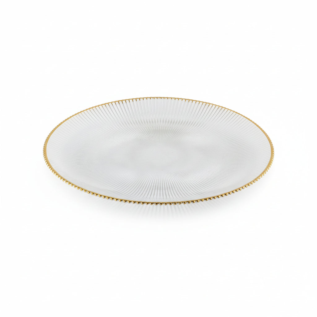 Clear Ribbed Chargers with Gold Rim