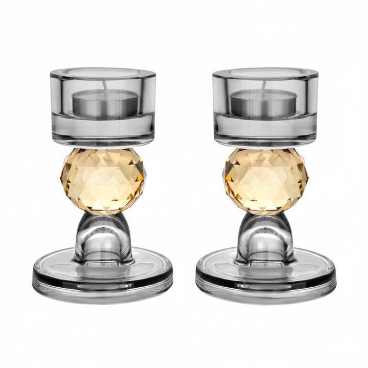 Candle Holders Smoke with Amber Ball Detail