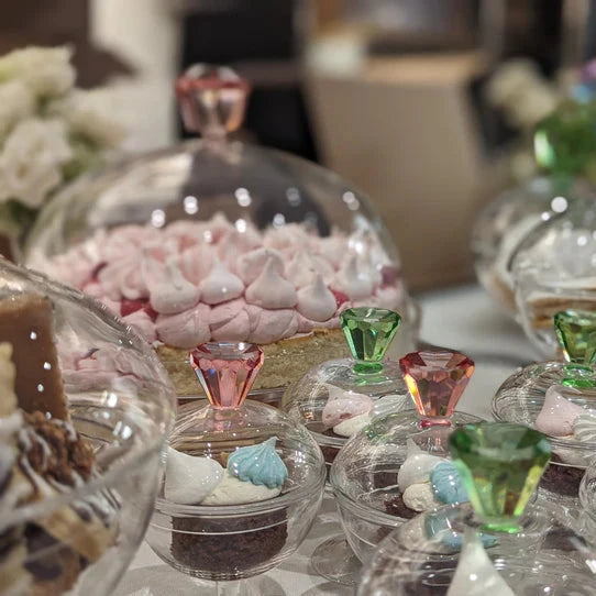 Glass Footed Jar with Colored Diamond Base and Handle