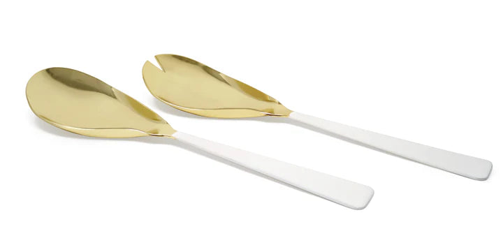 Gold Salad Servers with White Handles