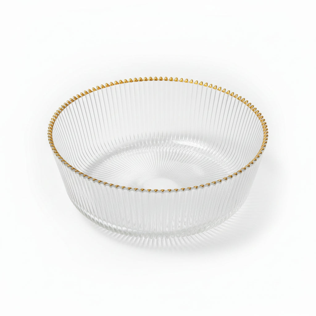 Ribbed Salad Bowl with Gold Rim