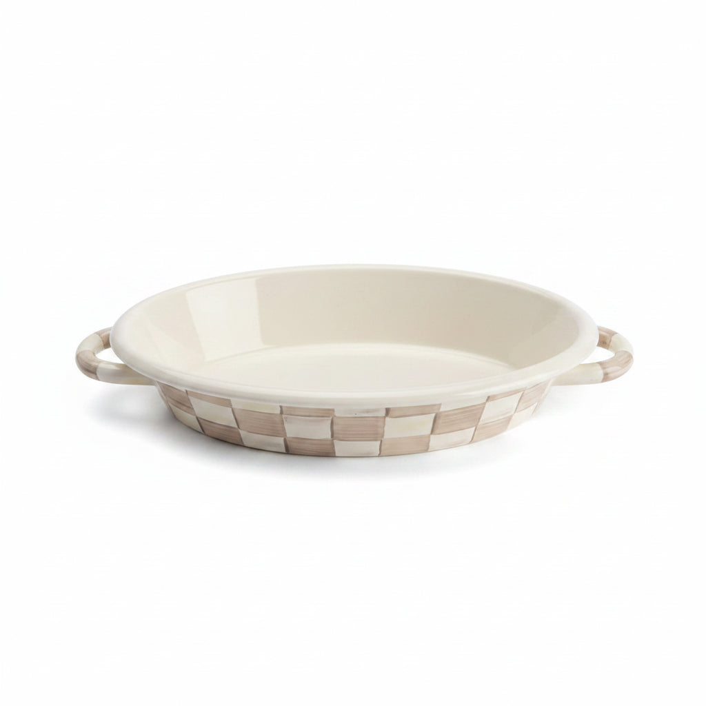 MacKenzie-Childs Mocha Check Medium Oval Gratin Dish