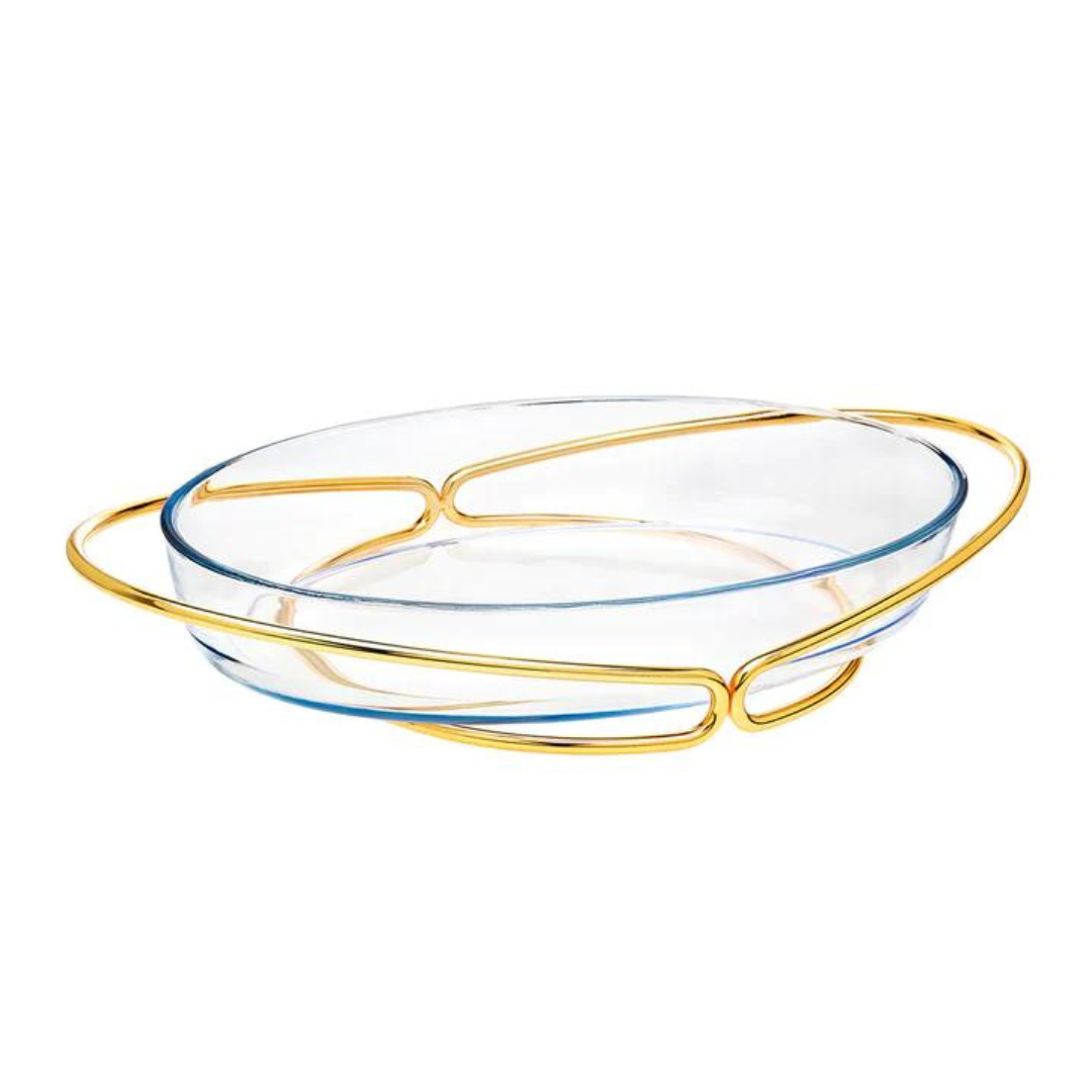 Infinity Gold Oval Glass Serving Bowl
