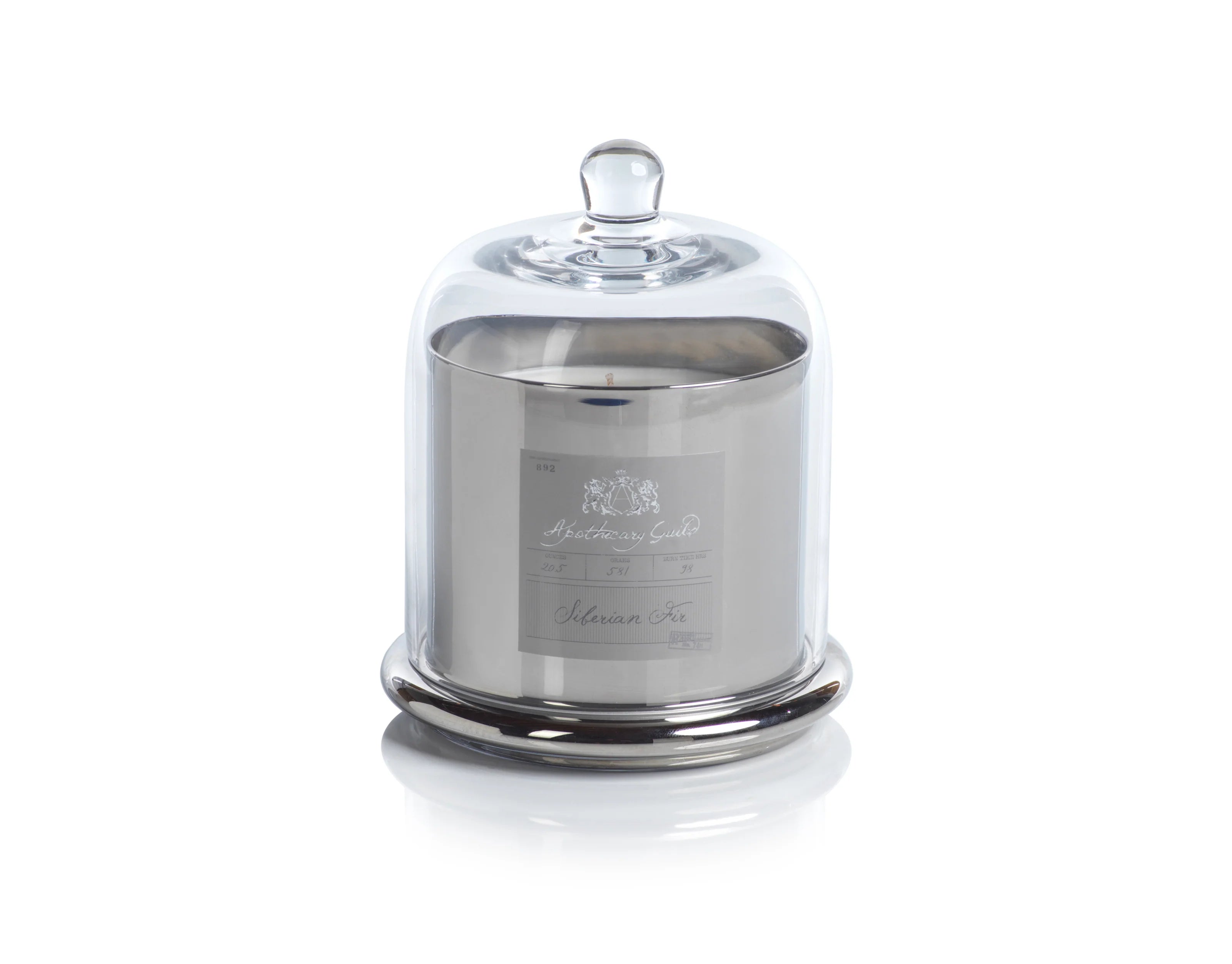 Zodax Apothecary Guild Siberian Fir Silver Scented Candle Jar with Glass Dome