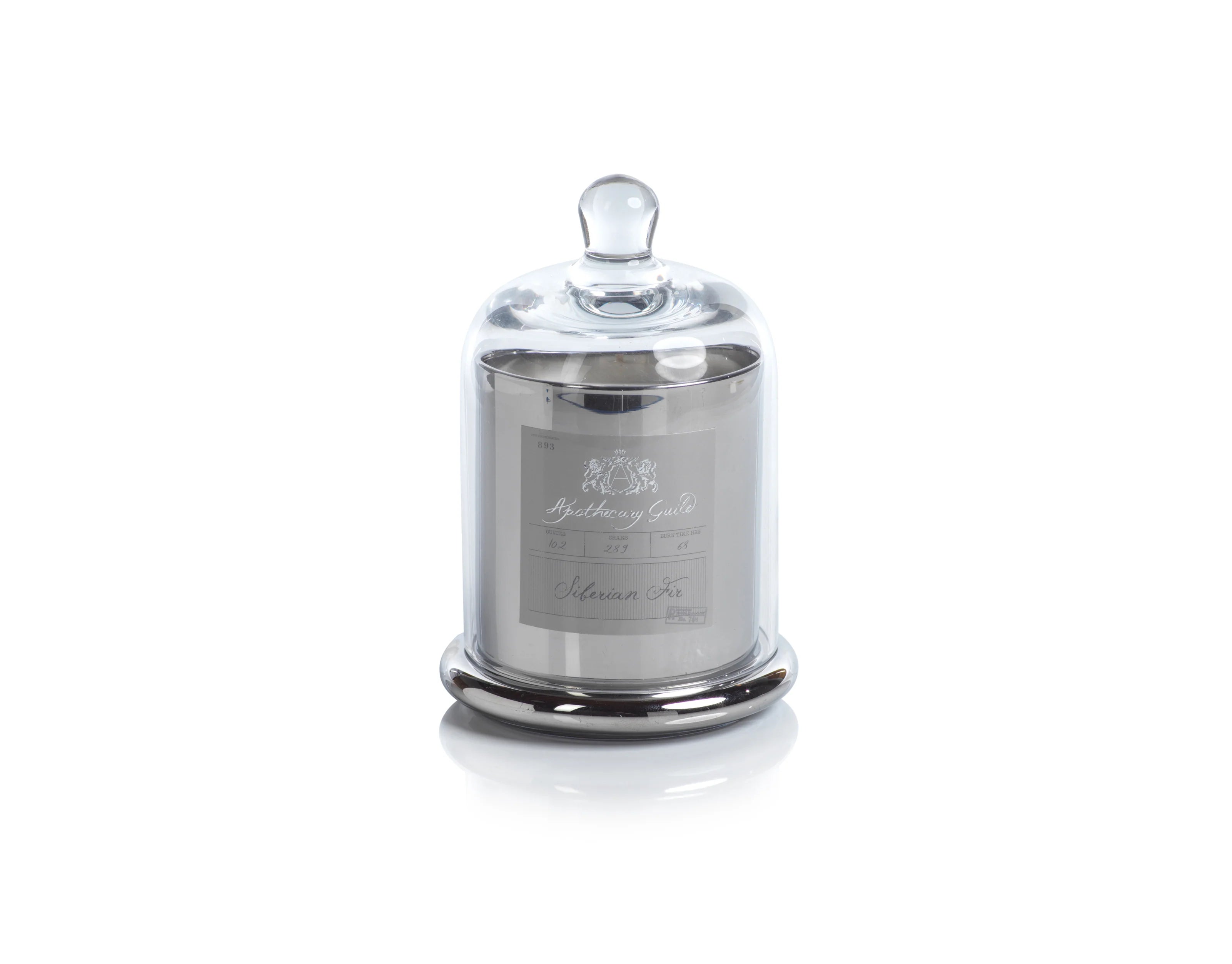 Zodax Apothecary Guild Siberian Fir Silver Scented Candle Jar with Glass Dome