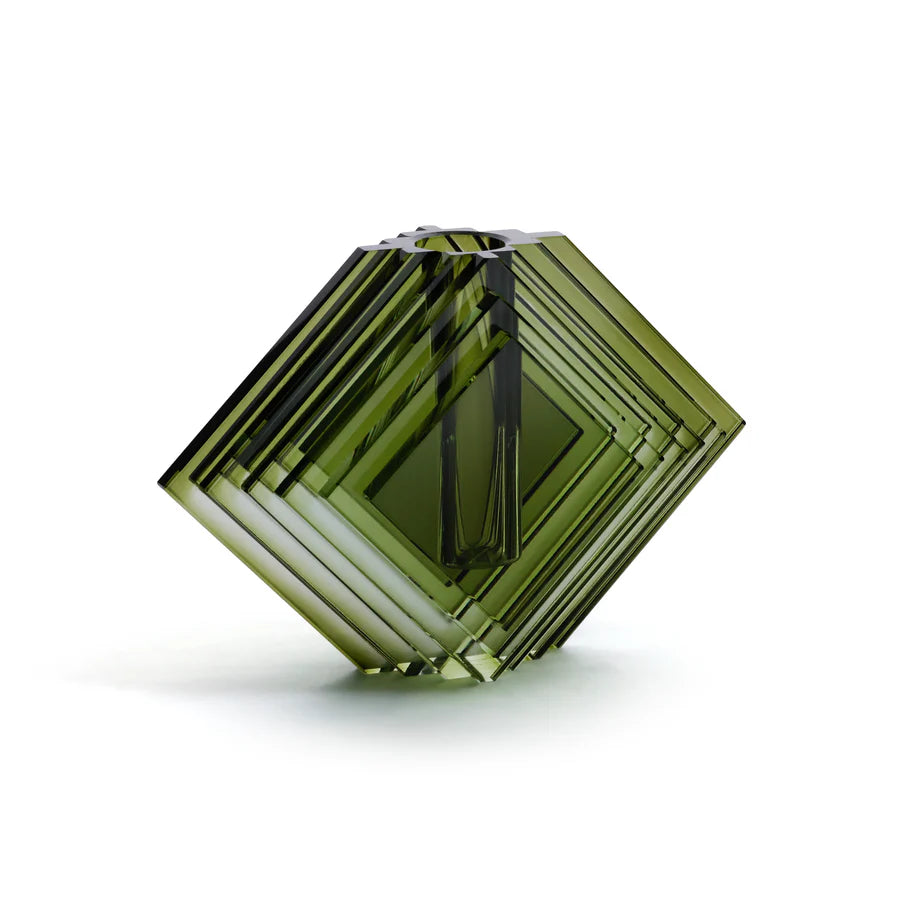 Zodax Stacked Concentric Diamond Crystal Glass Vase