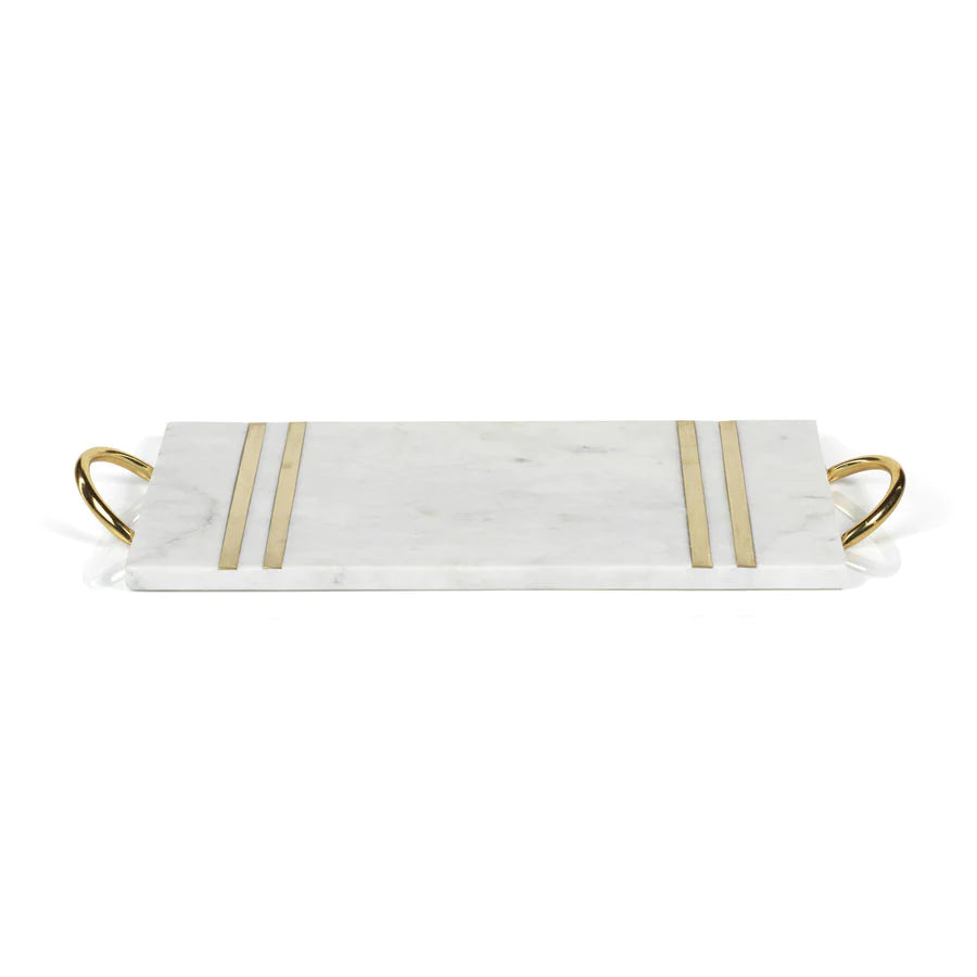 Zodax Rectangular Marble Serving Tray with Brass Handles