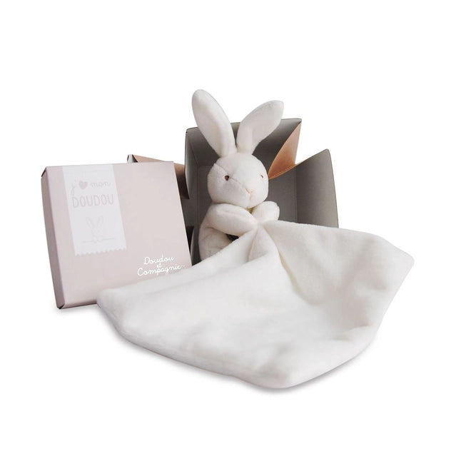 Doudou et Compagnie Small Bunny with Baby Blanket in Flower Box